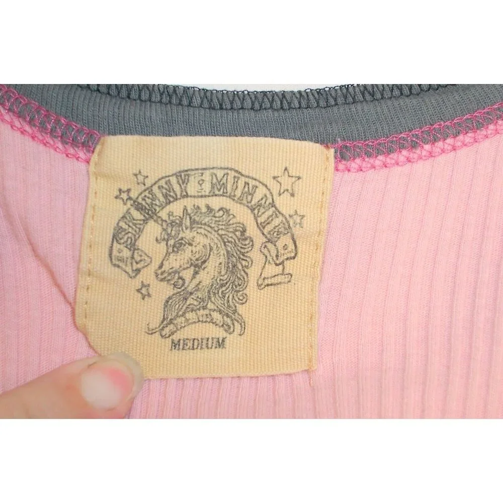 Skinny Minnie Tank Top M Buffalo Bills Rough Riders Pink Ribbed Dirty Wash - Picture 4 of 6